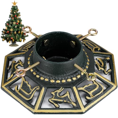 Huwena Christmas Tree Stand for Live Trees, Real Xmas Tree Holder Base Cast Iron, Supports up to 8ft, 4-Inch Diameter, 120lb Weight Capacity for Christmas Rustic Decoration (Deer, Sled Style) by Huwena - Used condition - US$18.52