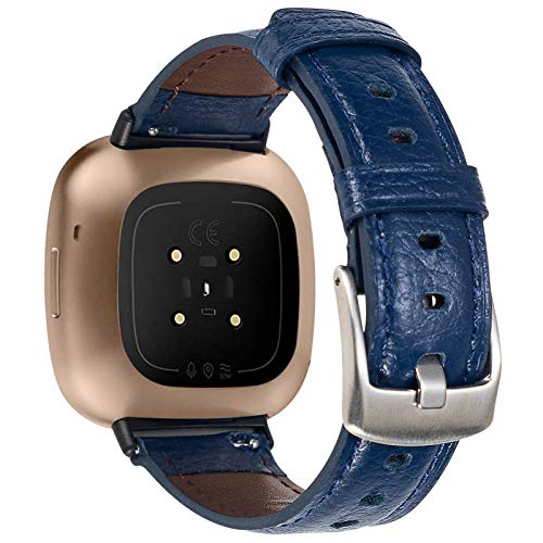 Leather Bands Compatible With Fitbit Versa 3/ Fitbit Sense,Soft Replacement Band Wristband Leather Accessories For Fitbit Versa 3/ Fitbit Sense Smartwatch Women Men A-Navy #TOP1