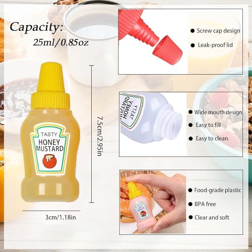 Image of Cots and Cuddles 2pc Portable Mini Ketchup Bottle, Condiment Squeeze Transparent Plastic Sauce Bottles 25ml Refillable Jar for Travel, Camping, School Kids & Office Adults Bento Lunch Box (4pc)