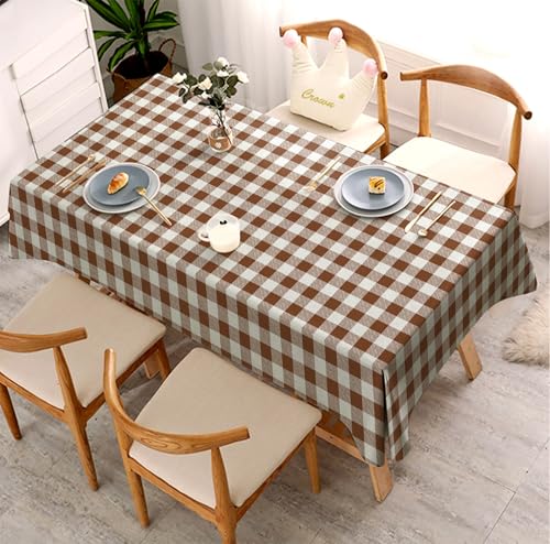 Image of Classic Brown and White Checkered 4 /6 Seater Table Cloth /Cover, 52 x 72 Inch, Buffalo Plaid Pattern, Rectangle Dining Table Cover