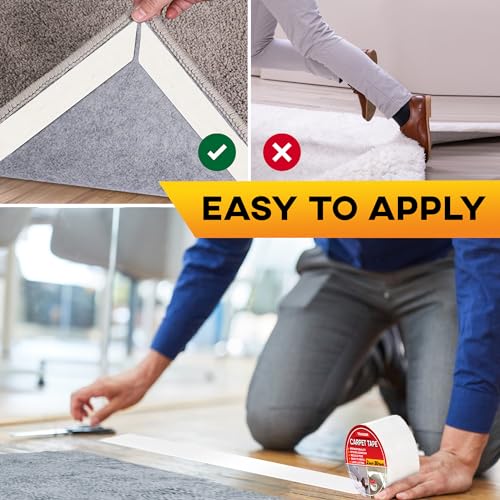 Image of Trazon Carpet Tape Double Sided - Rug Tape Grippers for Hardwood Floors and Area Rugs - Carpet Binding Tape Strong Adhesive and Removable, Heavy Duty Stickers Tape, Residue Free (2 Inch / 30 Yards)