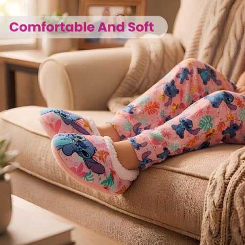 Image of Women Slipper Plush SlipOn Sock Slippers Stitch Minnie Jack Skellington