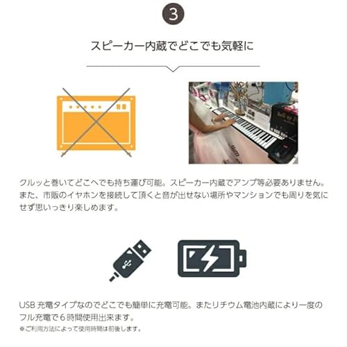 スマリー(SMALY) 電子ピアノ ロールアップピアノ 88鍵盤 フットペダル付き SMALY-P88A の商品画像 3