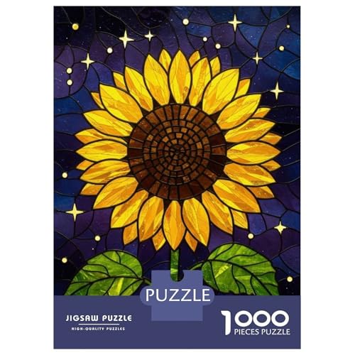 Rompecabezas de 1000 piezas para adultos de girasol estilo vitral y fondo estrellado de 52x38 cm