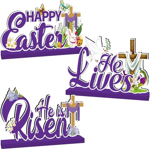 Religious Easter Decorations Wooden Table Centerpiece 3Pcs He is Risen