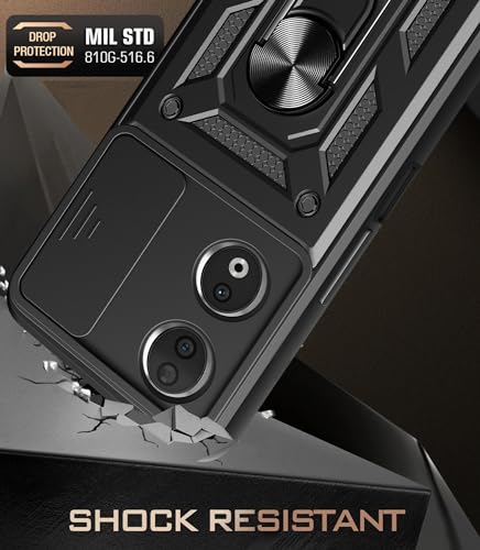 Image of Casodon Heavy Duty Back Case Cover for Honor X7B 5G, Shockproof Honor X7B Back Cover, Ring Case with Kickstand and Camera Protection Shutter - Black