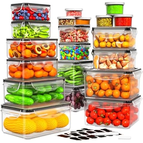 HOMETALL 40 PCS Food Storage Containers with Lids Airtight, 100% Leakproof Plastic Meal-Prep Containers Reusable(20 Containers & 20 Lids),Microwave and Dishwasher Safe, Includes Labels & Pen Cover