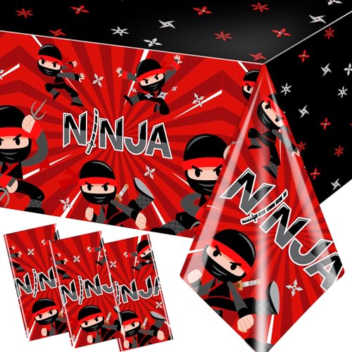 Image of 3pcs Ninja Birthday Tablecloths,Ninja Birthday Party Decoration Karate Theme Table Covers Waterproof Rectangle for Kid Master Birth-Day Party Supplies
