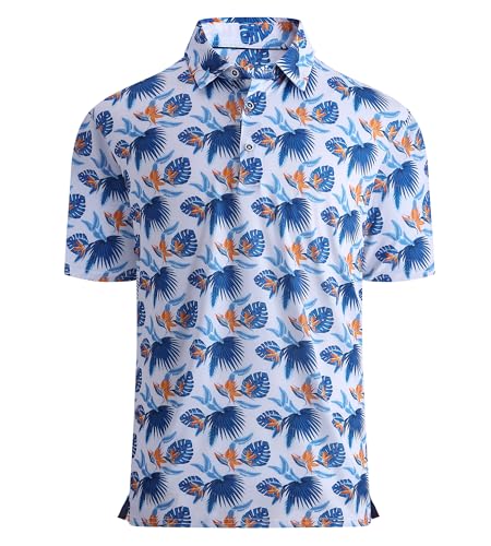 Alex Vando Mens Golf Shirt Moisture Wicking Quick-Dry Print Performance Polo Shirts for Men