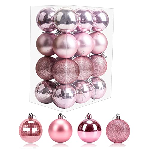 Aitsite 24 Stück Weihnachtskugeln Rosa, 6CM Christbaumkugeln Kunststoff Bruchsicher Weihnachtsbaumkugeln Christbaumschmuck Christbaumkugeln für Weihnachtsbaum Neujahr Festival Ornamente Cover