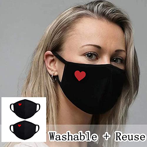 Suxgumoe Reusable Face Mask, 2Pcs Cute Black Anti-Dust Cotton Washable Windproof Heart Pattern Mouth Masks For Men Women (2Pcs Heart) #TOP4