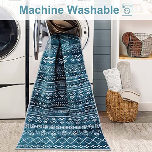 Beeiva Bohemian Small Entryway Area Rug, 2X3 Blue Kitchen Rug Non Slip Entry Rugs For Inside House, Geomatric Tribal Doormat Indoor Entrance Throw Rugs Washable For Bedroom Entryway Bathroom #TOP2