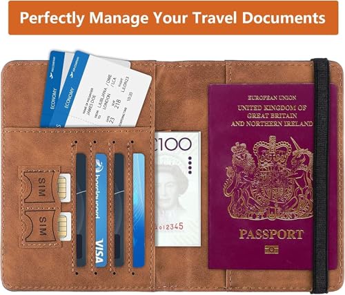 Image of Durable Leather Wallet Passport Travel Wallet Multiple Compartments for Efficient Organization Slots Document Holder for Men and Women Travel Accessories (Brown)