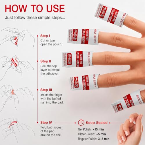 Image of Nail Polish Remover Pads 100% Non Acetone - 200 Pack of Individually Wrapped Bulk Set Gel Nail Polish Remover Wipes - Fingernail Travel Kit to Clear Nail Polish for Home & Professional Removal