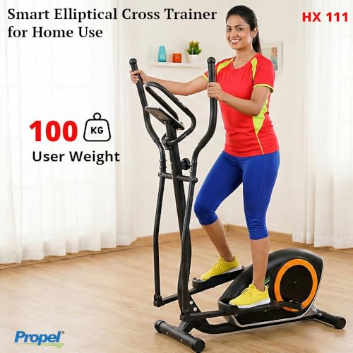 Image of Propel HX 111 Silent Magnetic Elliptical Cross Trainer for Home | Advanced 3-Piece Crank System | 8-Level Resistance | Adjustable Anti-Slip Pedals | Pulse Sensors | 100 Kg Capacity