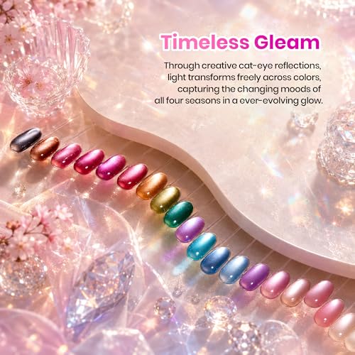 Image of Beetles Cat Eye Gel Nail Polish Set - Timeless Gleam 20 Colors Glitter Cat Eye Gel Nail Kit Nude Pink Red Blue Brown Black Magnetic Base Matte Glossy Top Coat Soak Off UV Manicure Salon Gift for Women