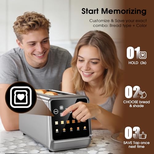 Image of Toaster 4 Slice Long Slot with Digital Touchscreen & 1-Touch Memory for Family | Stainless Steel for Bagels & Artisan Bread | Defrost Reheat & Single-Slice Modes