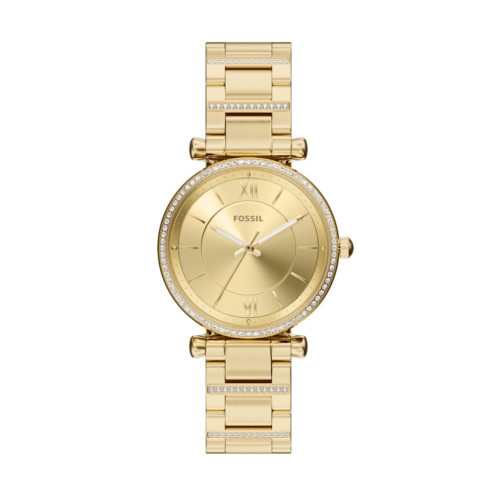 Fossil Carlie Watch for Women, Gold Tone Quartz Three Hand Movement with Stainless Steel Strap,Grace Gold