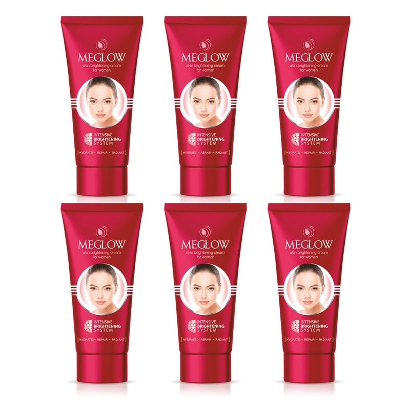 Image of Meglow Skin Brightening Cream For Women| Face Cream For Glowing Skin| Dark Spot Removal with Kojic Acid, 1% Glycolic Acid, Alpha Arbutin Pack of 6 (30g each)