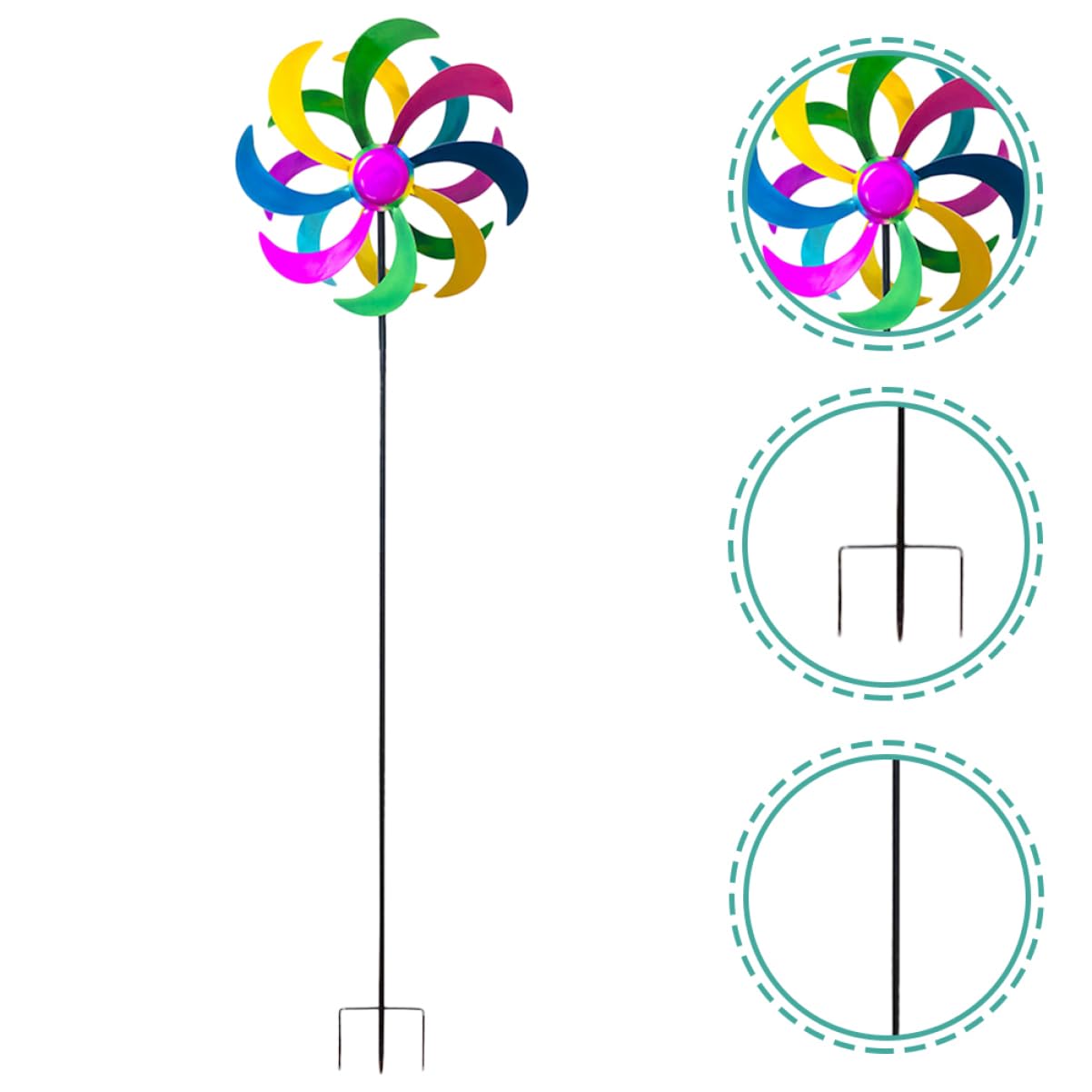 Happyyami Buntes Regenbogen Windrad aus Eisen für Garten und Hof, 1 Stück | Fröhliches Design, Leuchtende Farben, für Rasenflächen und Außenbereiche