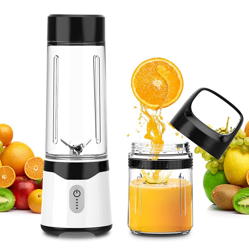 2-in-1 Personal Size Juice Blender Smoothie Maker with 500ML & 300 Tritan To Go Bottle & Lid, 30s High Speed Portable Rechargeable Juicer Milkshake Maker for Kitchen Office Gym Travel