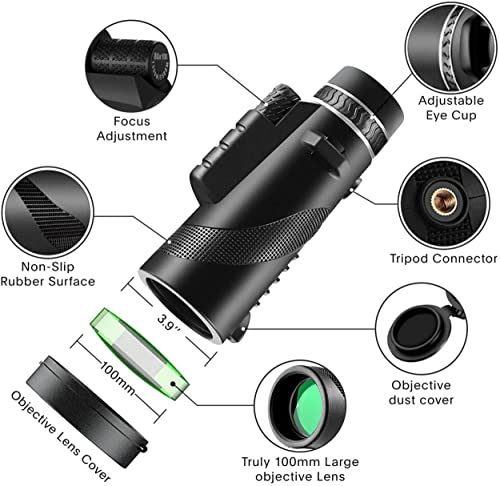 80X100 Monocular-Telescope High Powered Monocular For Adults Monocular For Smartphone Adapter Monocular Telescope Hunting Wildlife Bird Watching Travel Camping Hiking #TOP1