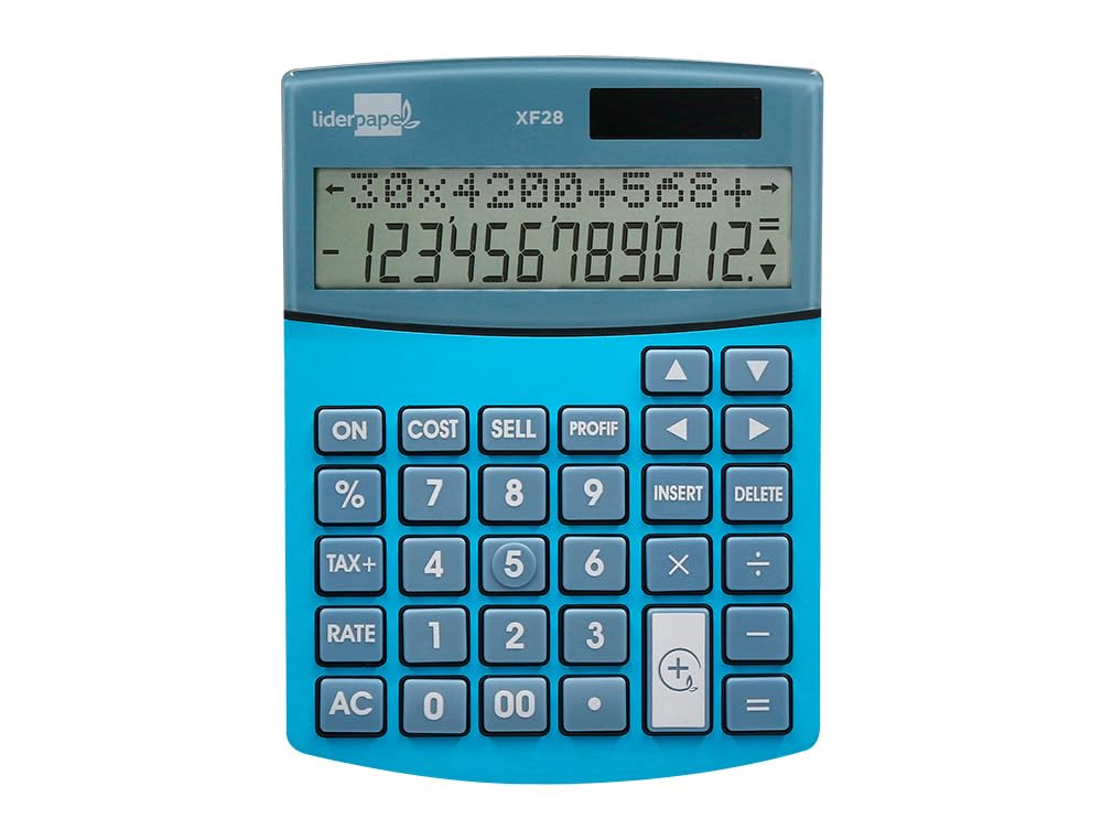 CALCULADORA LIDERPAPEL SOBREMESA XF28 12 DIGITOS Dos LINEAS Coste Venta MARGEN Y TASAS Solar Y Pilas Azul 155X115X25 MM