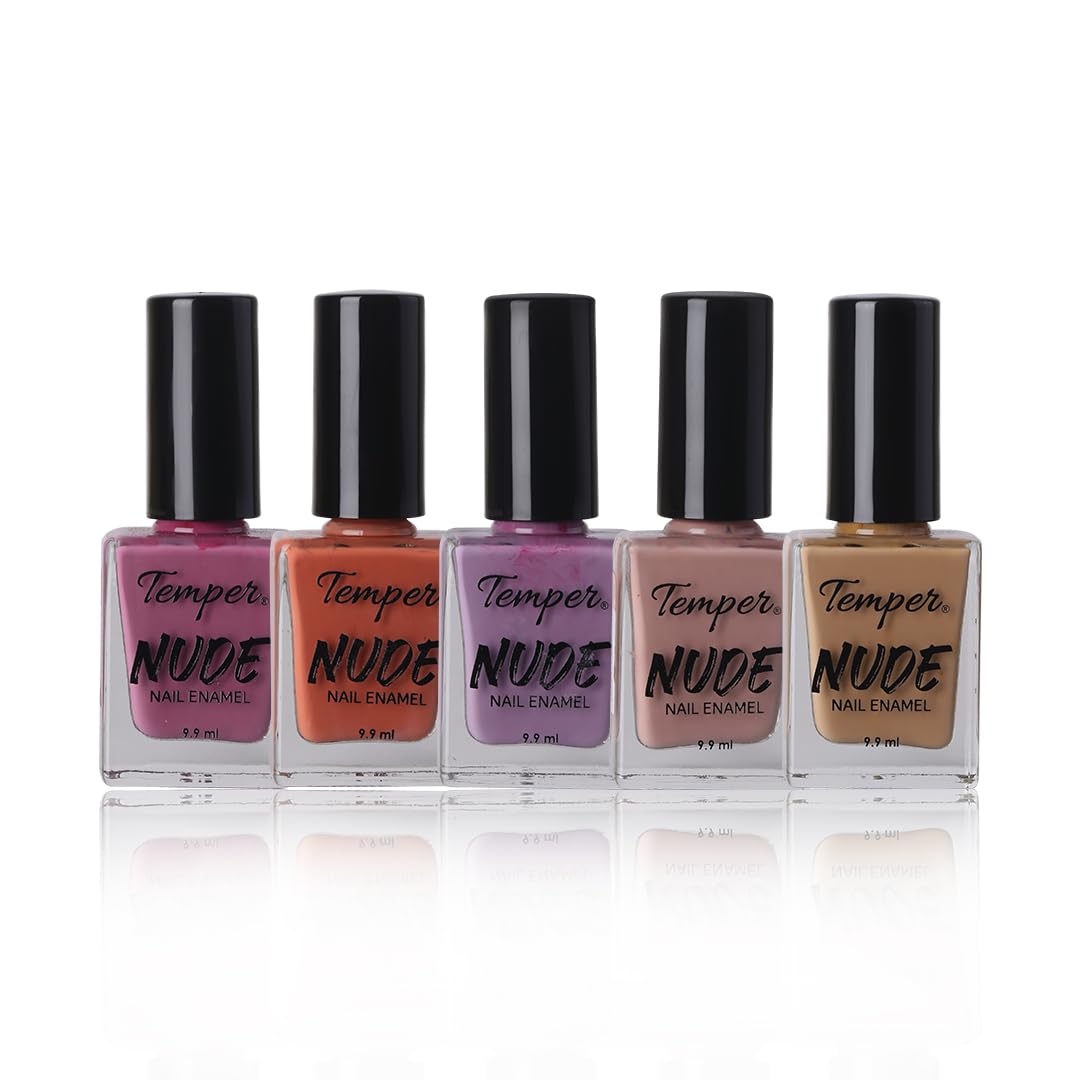 Temper Nude Nail Polish Collection/Quick Drying Nude Nail Polish Combo/Toxic Free Long Lasting Nail Color/Nail Lacquer, Nail Enamel for Beautiful Nails - Multicolor (Pack of 5)
