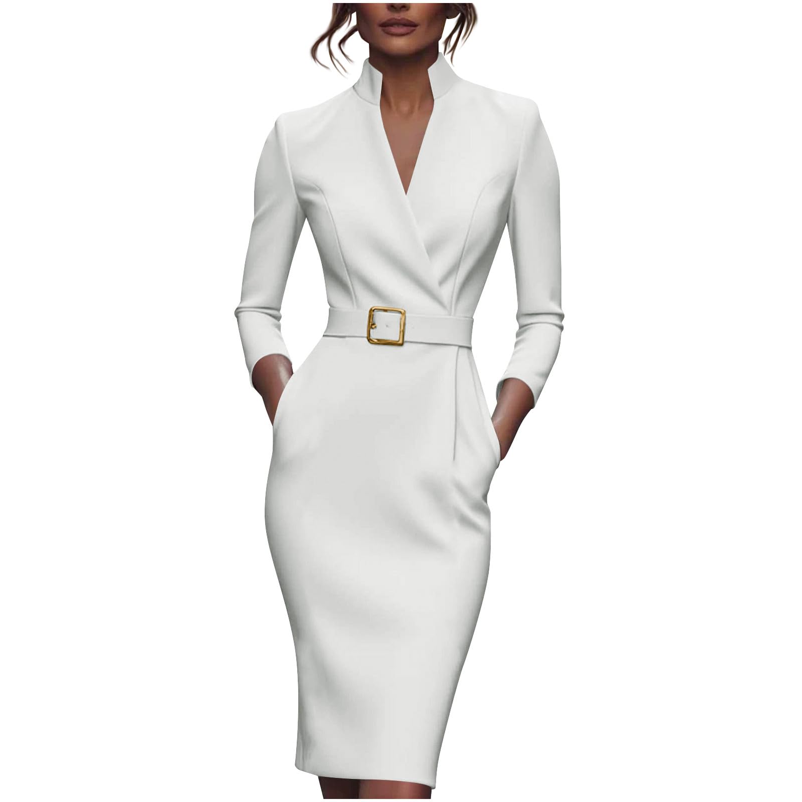 Blazer Dress for Women Collared Wrap V Neck Business Midi Dress Long Sleeve Office Lady Bodycon Dresses with