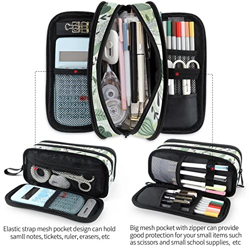 Image of Fustylead Exotic Plants Nylon Pencil Bag Large Storage Pouch Pen Case Makeup Bag Simple Stationery Bag School College Office Organizer for Teens Boys Girls Student
