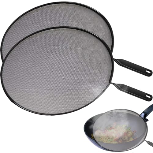 2PCS Splatter Screen for Frying Pan 8.3'' Stainless Steel Grease Splatter Guard with Secure Grip Easy to Clean Mesh Guard Fits Most Cookware, Screen for Frying Pan