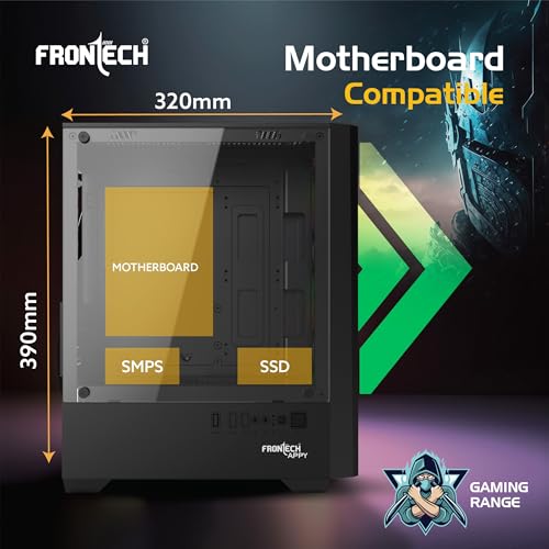 Image of Frontech Appy Gaming Computer Cabinet - Tempered Glass Side Panel, 3x120mm Pre-Installed LED Fans, Mini-HTX /Micro-ATX Support, USB 3.0, HD Audio, Washable Dust Filter (FT-4389)