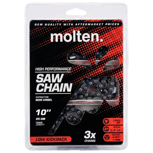 3 Pack EGO 10 Inch Pole Saw Chain Fits PS1000 (DOES NOT FIT PSA1000) PSX2510 Also Fits Stihl MSA 120 C MSA 140 C Replaces AC1000Q 71PM3-56 1/4 LP .043 Gauge 56 DL - Molten.