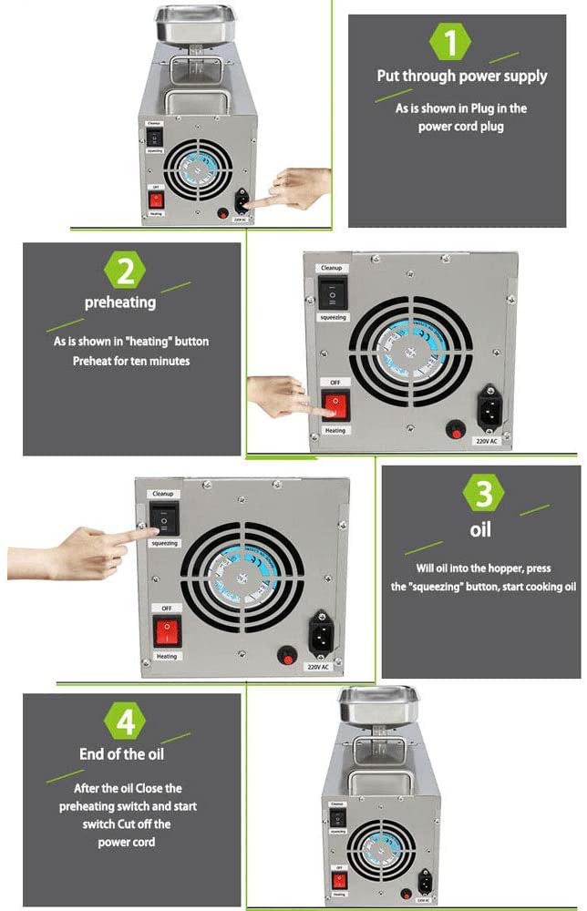Automatische Ölpresse, Kalt-/Heißnussöl-Extraktor, 304 Edelstahl, für Zuhause, kommerzielle Öl-Expeller für Oliven, Erdnüsse, Sesam, Leinsamen, Perilla, Walnuss, Mandel usw