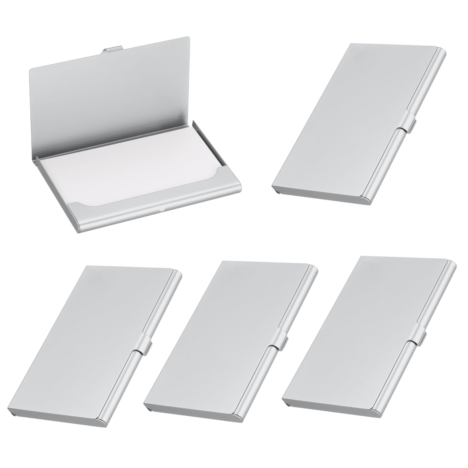 PATIKIL Business Card Holder, 5Pcs Aluminum Metal Card Case Professional Pocket Card Holder for Name Card Credit Card, Silver