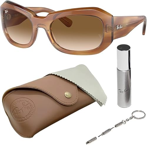 Ray-Ban RB2212 BEATE Square-Round Shaped Non-Polarized Sunglasses for Men & Women – Includes Official RAYBAN Eyewear Kit – Ideal Formal & Casual Wear Sunglasses – Clear & Brown Lens