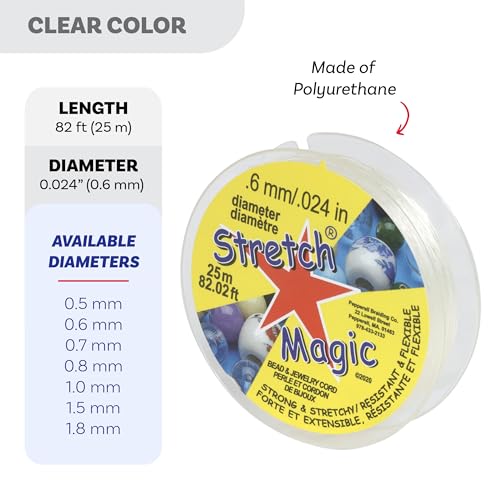 Image of Stretch Magic Elastic Beading Cord - Clear Color, 0.6mm in Diameter, 25-Meter (82 ft) - Easy to Knot, Strong & Stretchy String for Making Beaded Jewelry