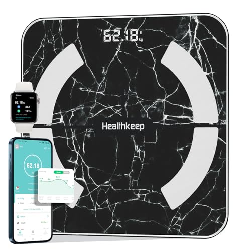 Healthkeep Balance - Báscula de equilibrio con Bluetooth (13 indicadores) para Andriod e iOS Max 180 kg/400 lb/28 cm, color negro