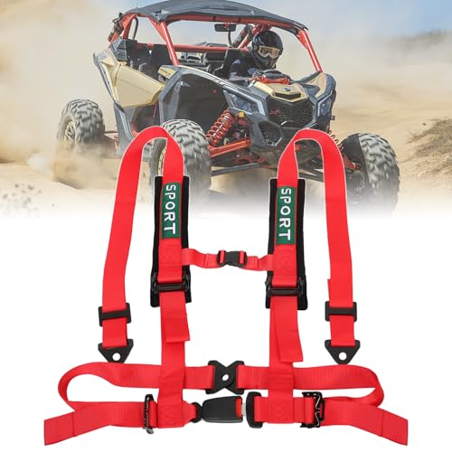 Image of 4 Point Racing Harness With Padding Heavy Duty Buckle Upgraded 2 Inch Straps UTV Harness 4 point Universal Adjustable for Adults Easy Install, Red
