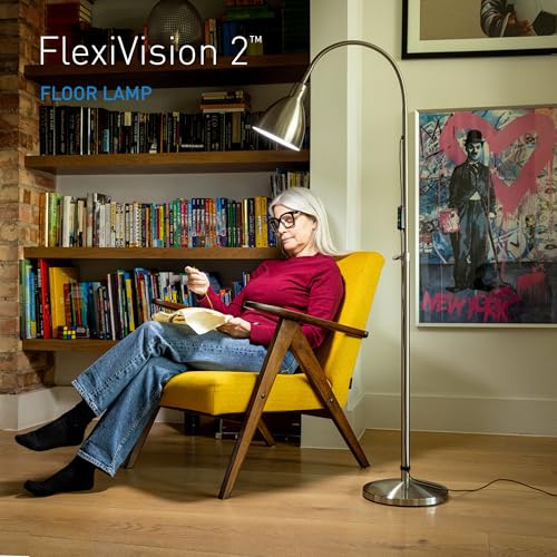 Daylight FlexiVision 2™ LED Floor Lamp – 3,500 Lux, 5 Brightness Levels, 3 Colour Temperatures, 95+ CRI, Flexible Arm & Multi-Swivel Head, Anti-Trip Cable, RNIB Collaboration – Brushed Steel - Image 3