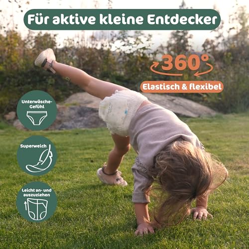 Naty FreeMovers Baby Pants Windeln | Windelhöschen zertifiziert hautverträglich | Weich & ohne Duftstoffe | Saugstark & Auslaufsicher | Dermatologisch getestet | Größe 7 (16+ kg) | 64 Stück