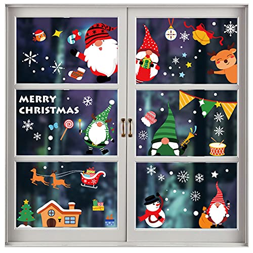 113 pegatinas navideñas de copo de nieve de Santa Claus para ventana, pegatinas de Navidad, decoraciones de copos de nieve, Santa Claus Reno para suministros de fiesta, 6 hojas Cover
