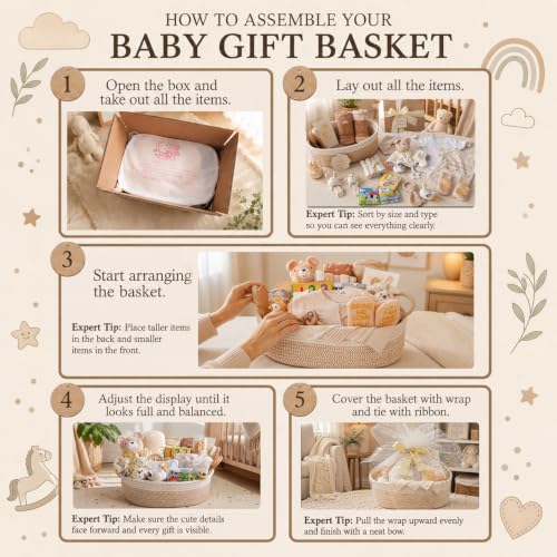 Image of Ultimate Gender-Neutral Baby Gift Basket, Neutral Beige Newborn Essentials, Premium All-in-One Unisex Baby Shower & Gender Reveal Gift Set for Boys & Girls with Swaddle Diaper Caddy Organizer