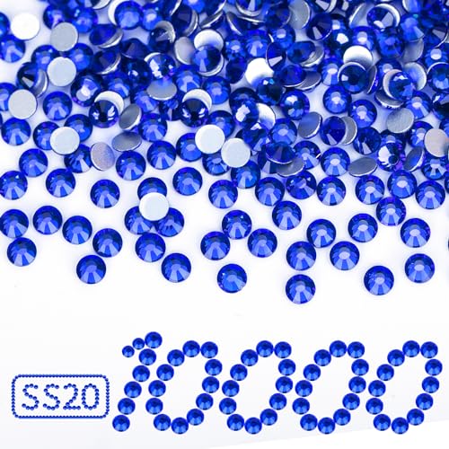 Image of 10000PCS Royal Blue Rhinestones Bulk, Flat Back Crystal Glass Stone Round Gems,SS20, 4.6-4.8mm