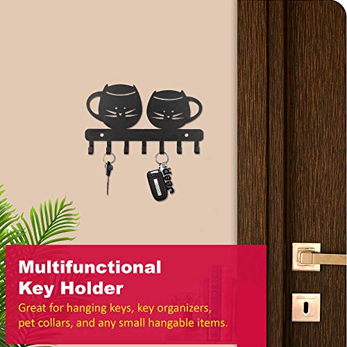 Image of Sehaz Artworks Metal Key Holder for Home | Bird Key Hooks | Key Holder for Home Decor Stylish | Key Stand for Wall (7 Hooks, Black)