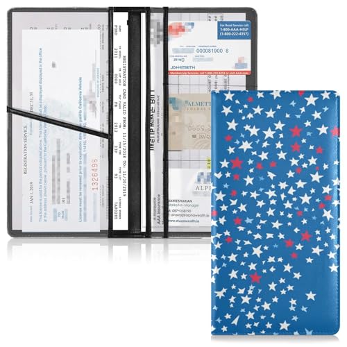 GuoChe Leather Car Registration & Insurance Card Holder Men Women Truck Accessories for Essential Document, Driver License, Cards Blue Flag Stars Patriotic3