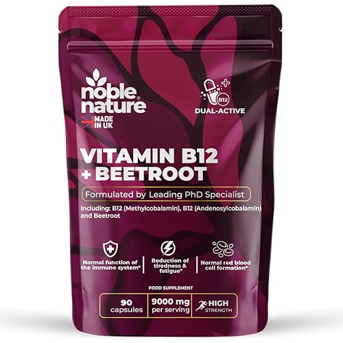 Beetroot & Vitamin B12 Complex 9000mg Beetroot + 1000mcg Dual B12 (Methylcobalamin & Adenosylcobalamin) Energy & Immune Support 90 Capsules UK Made (90)