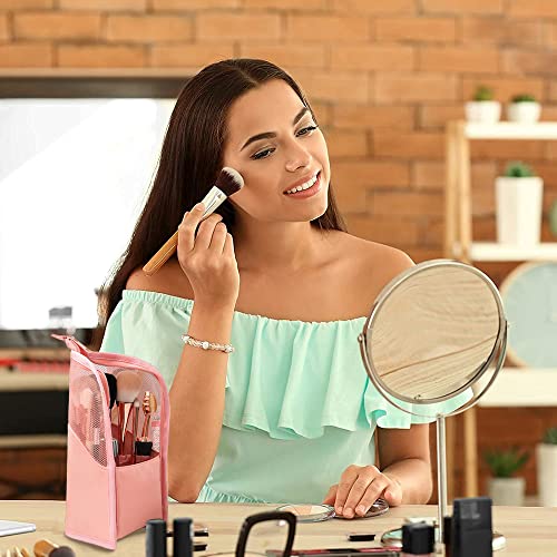 Image of MAYCREATE 2 in 1 Makeup Brush Bag Makeup Stand Holder Makeup Brush Pouch Makeup Brush Organizer Travel Makeup Brush Bag for Travel (Pink)