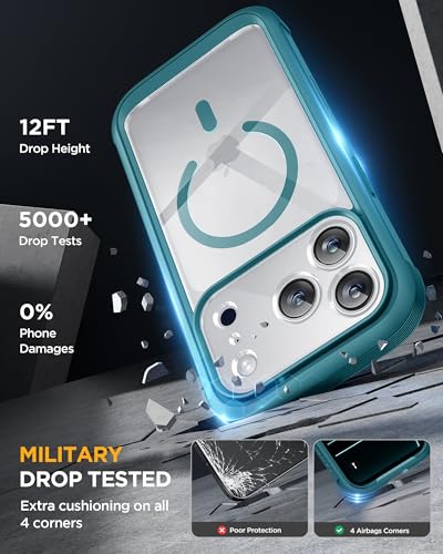 Image of Miracase for iPhone 17 Pro Max Case 6.9 inch Full-Body Phone Case with Built-in Glass Screen Protector& Full Camera Protector,[Magnetic with MagSafe] Drop Proof 17 ProMax Cover, Green