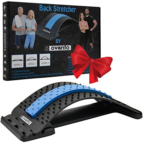 Back Stretcher for Pain Relief  137 Acupressure Points Back Stretcher for Upper & Lower Back Pain Relief - Back Cracking Device with 3 Adjustable Settings for Bed, Chair & Car-Spine Deck (Black/Blue)